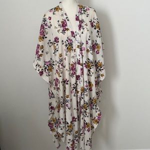 Torrid Womens Kaftan OS Floral Satin Open Front Festival Long Duster Mul…